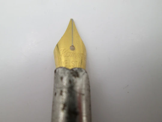 Dip calligraphy pen with letter opener. Painted bone & metal. Our Lady of the Pillar. 1900s