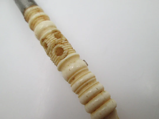 Dip calligraphy pen with letter opener. Painted bone & metal. Our Lady of the Pillar. 1900s