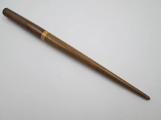 Dip calligraphy pen. Brown and cream wood. Silver plated metal nib. Europe. 1950's