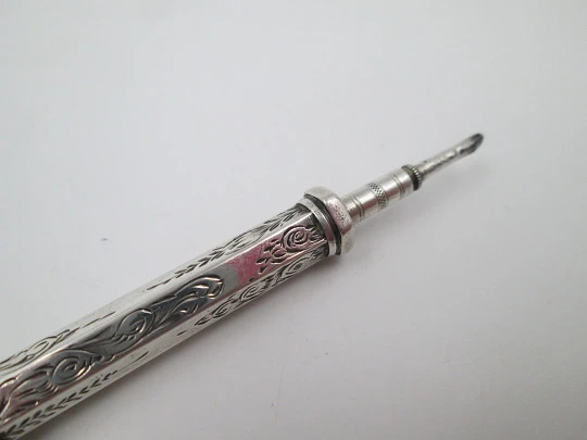 Dip pen & propelling pencil combination. Sterling silver. Amber stone. 1900''s