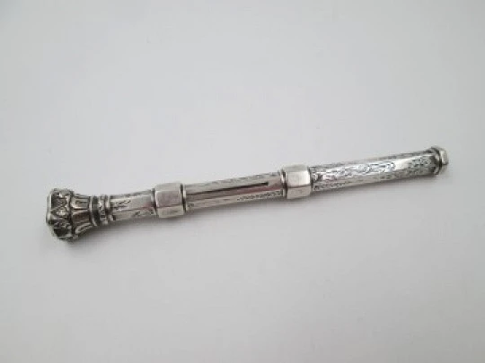 Dip pen & propelling pencil combination. Sterling silver. Amber stone. 1900''s