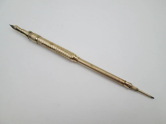 Dip pen & propelling pencil combo. Gold plated. Circa 1920. 14k gold nib