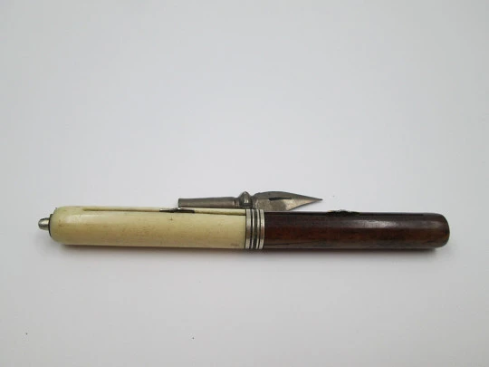 Dip pen & propelling pencil combo. Wood & ivory. Circa 1920's. Europe