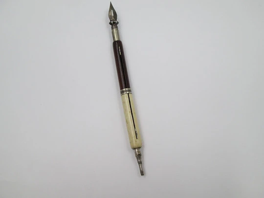 Dip pen & propelling pencil combo. Wood & ivory. Circa 1920's. Europe