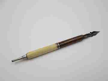 Dip pen & propelling pencil combo. Wood & ivory. Circa 1920's. Europe