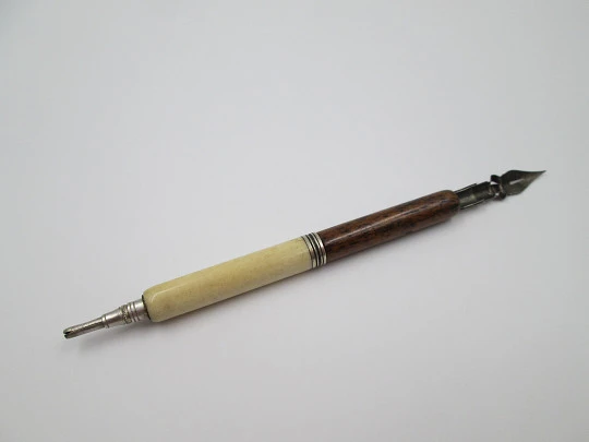 Dip pen & propelling pencil combo. Wood & ivory. Circa 1920's. Europe