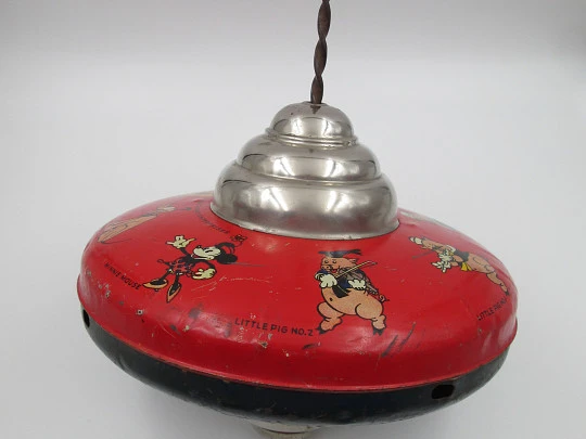 Disney Enterprises toy spinning top. Lithographed tinplate. Seven characters. 1930