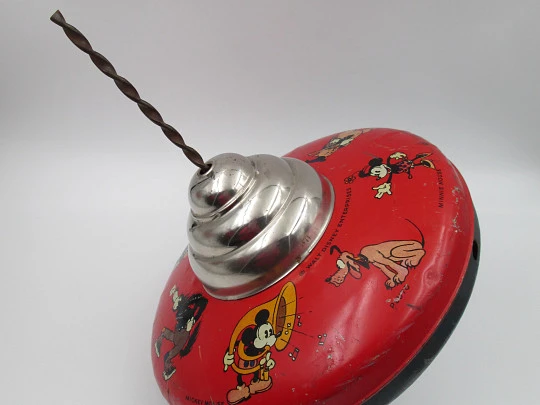 Disney Enterprises toy spinning top. Lithographed tinplate. Seven characters. 1930