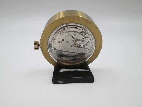 DKLB desk travel clock. Bronze. Wind-up. Calendar. Purple dial. Europe. 1970's