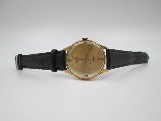 Dogma Prima. 10 microns gold plated & stainless steel. Manual wind. Swiss. 1950's