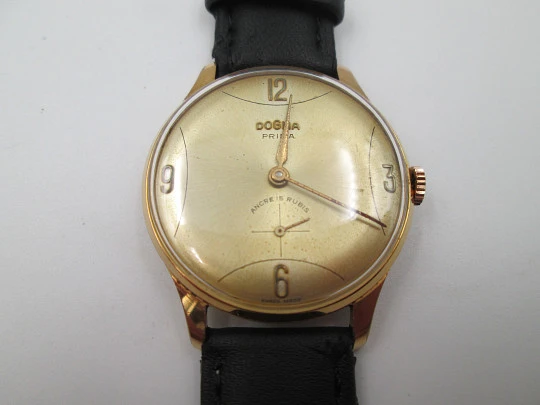 Dogma Prima. Chapado oro 10 micras y acero. Cuerda manual. Segundero. Suiza. 1950