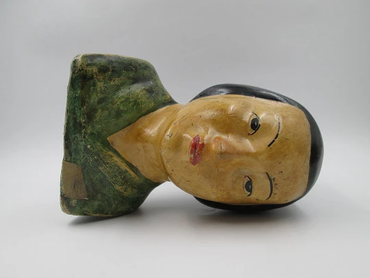 Domund piggy bank. Japanese woman bust. Polychrome plaster. Spain. 1940-50