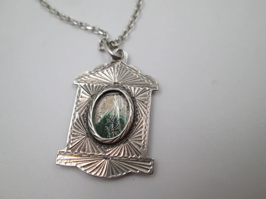 Double-sided picture frame pendant with link chain. Sterling silver. 1950's