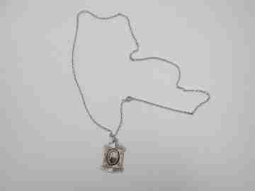 Double-sided picture frame pendant with link chain. Sterling silver. 1950's