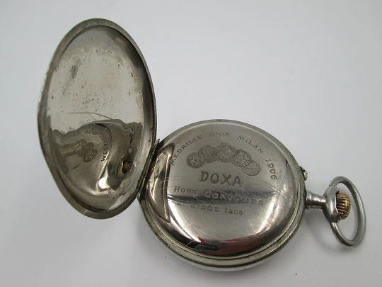 Doxa Anti Magnetic. Silver plated. Locomotive motif. Porcelain dial. 1906