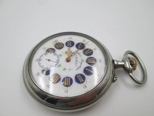 Doxa Anti Magnetic. Silver plated. Locomotive motif. Porcelain dial. 1906