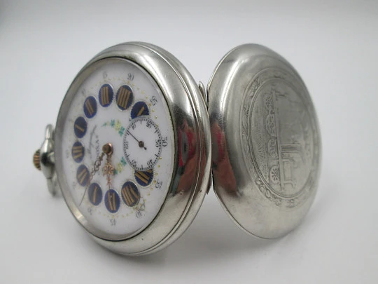 Doxa Anti Magnetic. Silver plated. Locomotive motif. Porcelain dial. 1906