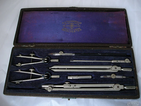 Drawing instrument set. AG Thornton Ltd. 1930's. Wood box