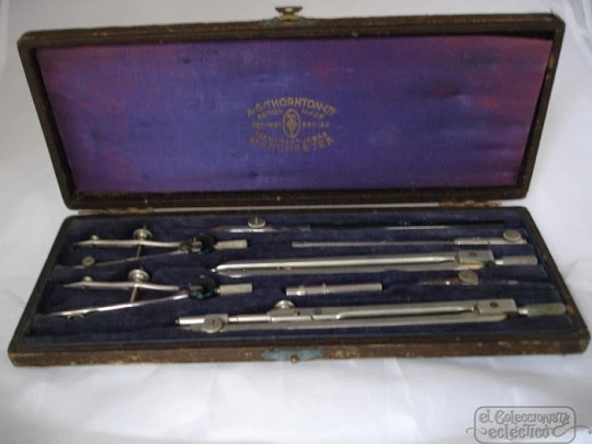 Drawing instrument set. AG Thornton Ltd. 1930's. Wood box