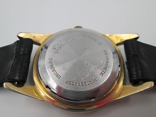 Dreffa Genève. Automatic. 1960's. Steel and gold plated. Swiss. Strap