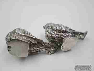 Duck pair of salt & pepper shakers. 925 sterling silver. 1950's. Spain