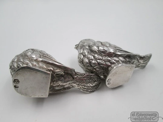 Duck pair of salt & pepper shakers. 925 sterling silver. 1950's. Spain