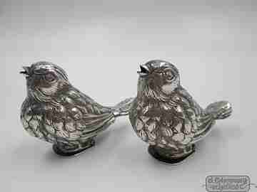 Duck pair of salt & pepper shakers. 925 sterling silver. 1950's. Spain