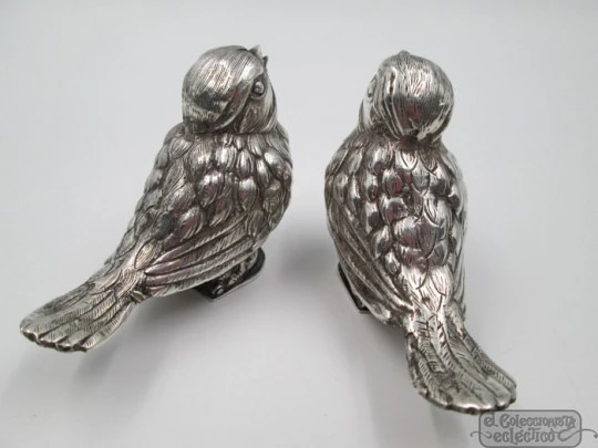 Duck pair of salt & pepper shakers. 925 sterling silver. 1950's. Spain