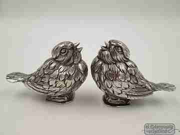 Duck pair of salt & pepper shakers. Sterling silver. 1950's. Spain