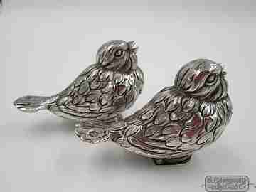 Duck pair of salt & pepper shakers. Sterling silver. 1950's. Spain