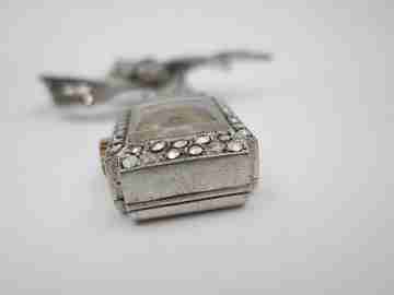 Dulux women's pendant watch. Rhodium plated metal. Sterling silver brooch. 1940's