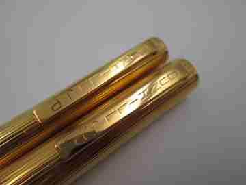 Dunhill writing set. Gold plated. 1970's. Stripe pattern. 14K nib. Germany