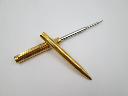 Dunhill writing set. Gold plated. 1970's. Stripe pattern. 14K nib. Germany