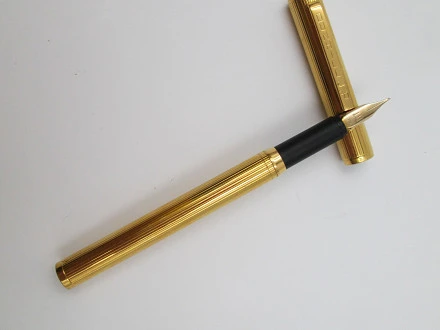 Writing Set Dunhill Gold Plated 1970s 14k Nib Stripe Pattern | El