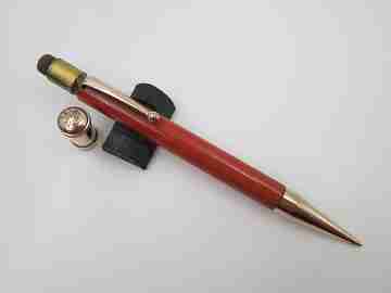 Dunlop Fort mechanical pencil. Orange celluloid & gold plated. England. 1920's