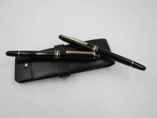 Duo Meisterstück 144. Black resin. Gold plated details. Pouch
