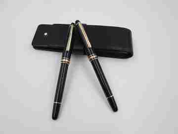 Duo Meisterstück 144. Black resin. Gold plated details. Pouch