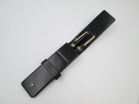 Duo Meisterstück 144. Black resin. Gold plated details. Pouch