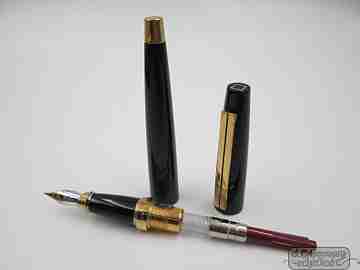 Dupont Ellipsis. Resina negra y chapados oro. Plumín 18K. Caja. 2004