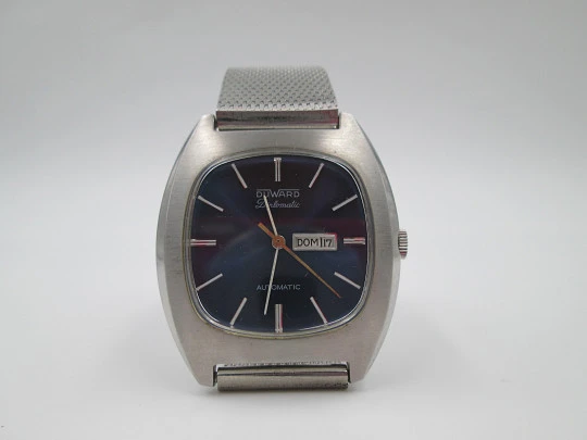 Duward Diplomatic. Automatic. Steel. Date & day. Blue dial. 1970's. Original box