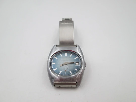 Duward Internat unisex watch. Nickel plated & steel. Calendar. Manual wind. Bracelet. 1970's