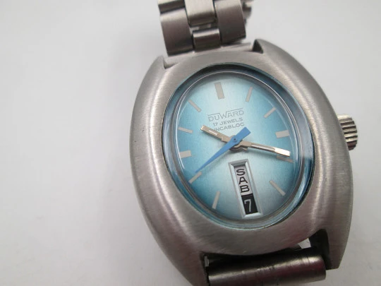 Duward mujer. Cuerda manual. Acero inoxidable. Dial azul. Brazalete. Calendario Duward mujer. Cuerda manual. Acero inoxidable. Dial azul. Brazalete. Calendario