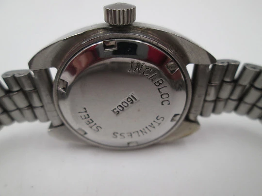 Duward reloj acero mujer. Cuerda manual. Calendario. Brazalete. Dial verde. 1970