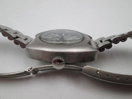 Duward reloj acero mujer. Cuerda manual. Calendario. Brazalete. Dial verde. 1970