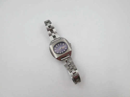 Duward reloj automático mujer. Acero inoxidable. Brazalete. Dial morado. Calendario