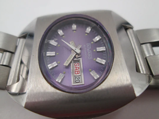 Duward reloj automático mujer. Acero inoxidable. Brazalete. Dial morado. Calendario