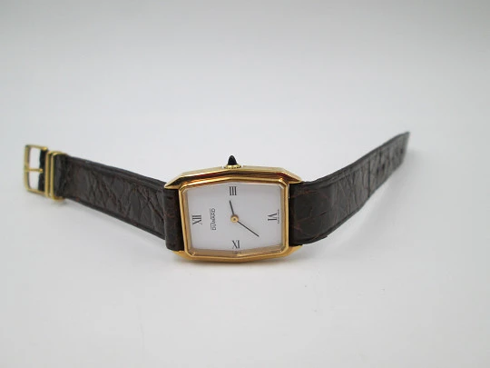 Duward reloj vestir mujer. Acero y chapado oro. Cuerda manual. Correa original. 1970