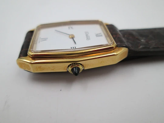 Duward reloj vestir mujer. Acero y chapado oro. Cuerda manual. Correa original. 1970