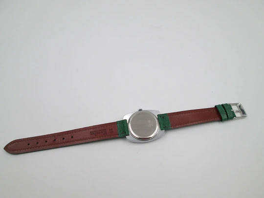 Duward unisex watch. Stainless steel & nickel metal. Manual wind. Leather strap. 1970's