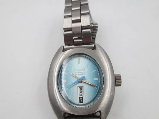 Duward women's manual wind watch. Stainless steel. Blue iridescent dial. Calendar. Bracelet Duward women's manual wind watch. Stainless steel. Blue iridescent dial. Calendar. Bracelet